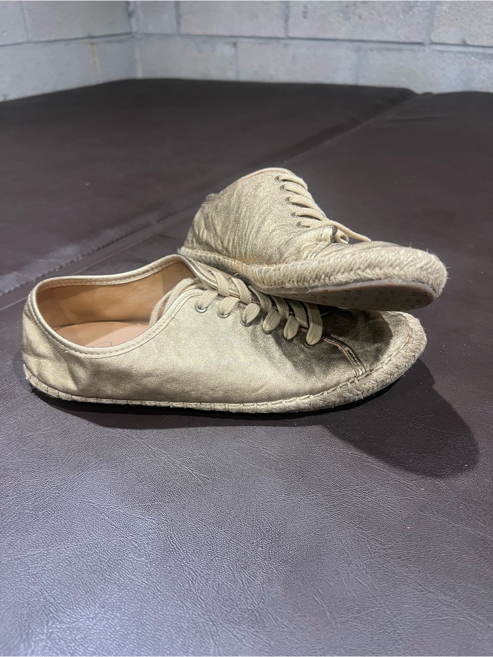 Patricia Nash Gold Leather Lace-Up Braided Trim Comfort Flats Women's US 8 M